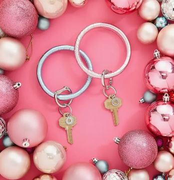 Leather Big O® Key Ring - Rosé Croc-Embossed