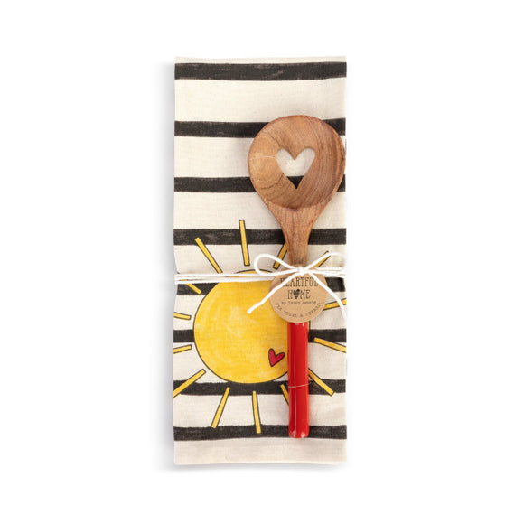 Sun & Stripes Kitchen Towel with Heart Spoon Set