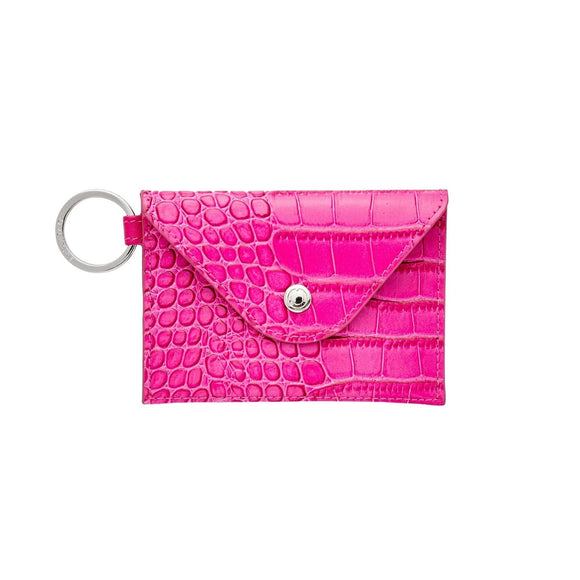 Leather Mini Envelope Wallet - Pink Topaz Croc-Embossed
