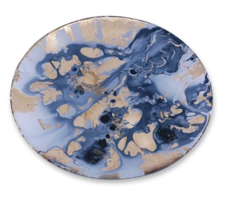 NEW ORLEANS Glass Blue and Gold Marble Large Round Platter