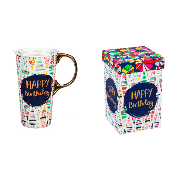 Ceramic Travel Cup, 17 OZ.,w/box and Tritan Lid, Birthday Confetti