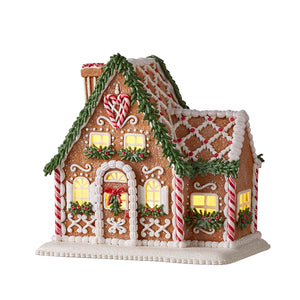 8.75" GINGERBREAD LIGHTED HOUSE WITH CHIMNEY