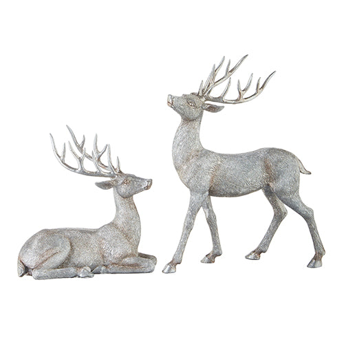15.25" SILVER GLITTERED DEER