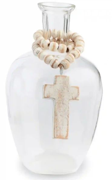 CROSS GLASS VASE WITH BEADS