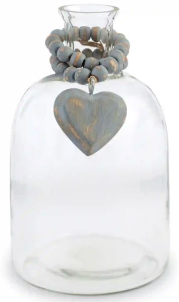 HEART GLASS VASE WITH BEADS