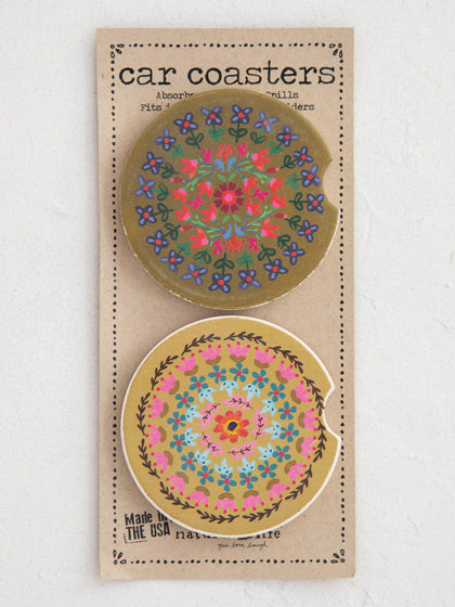 Car Coaster S/2 Flower Borders