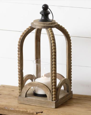 Lantern - Wood With Beading, Sm