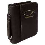 Black/Gold Leatherette Book/Bible Cover with Handle & Zipper