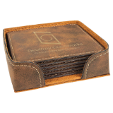 Rustic/Gold Square Laserable Leatherette 6-Coaster Set