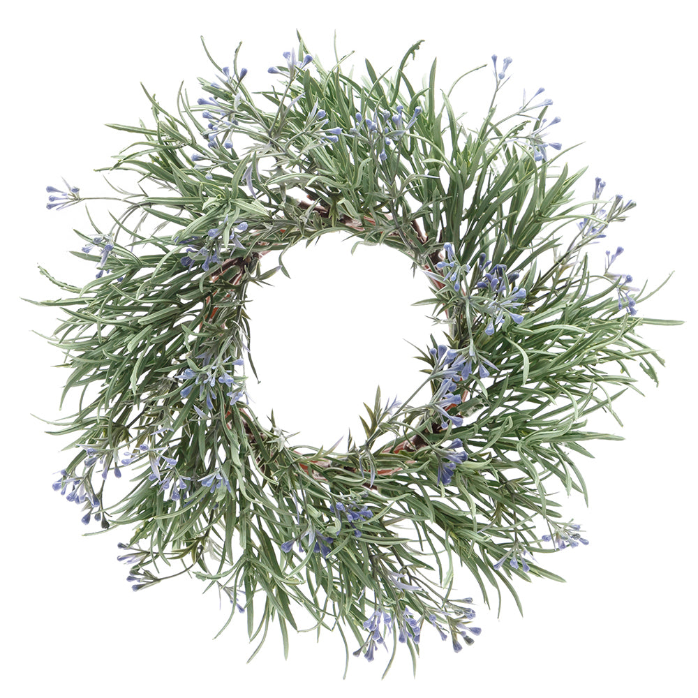 Rosemary Candle Ring with Purple Berries 10"
