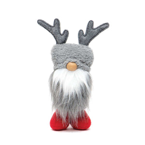 RUDI REINDEER GNOME GREY WITH WIRED ANTLERS, WOOD NOSE