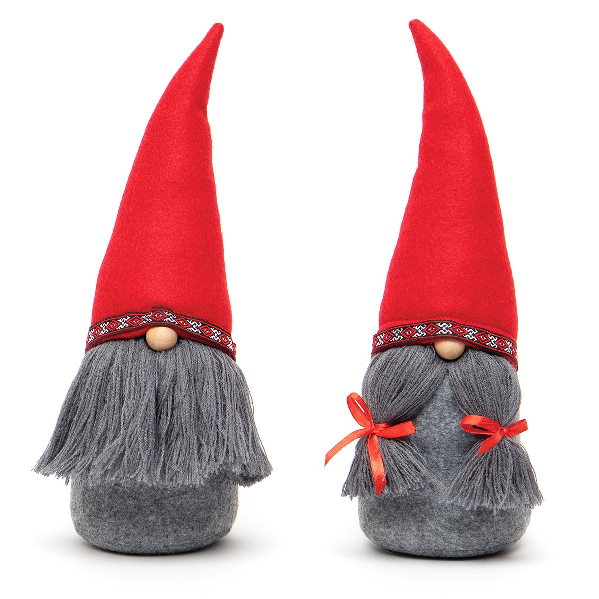 FRITZ AND FREDA GNOME RED/GREY WITH HAT, WOOD NOSE