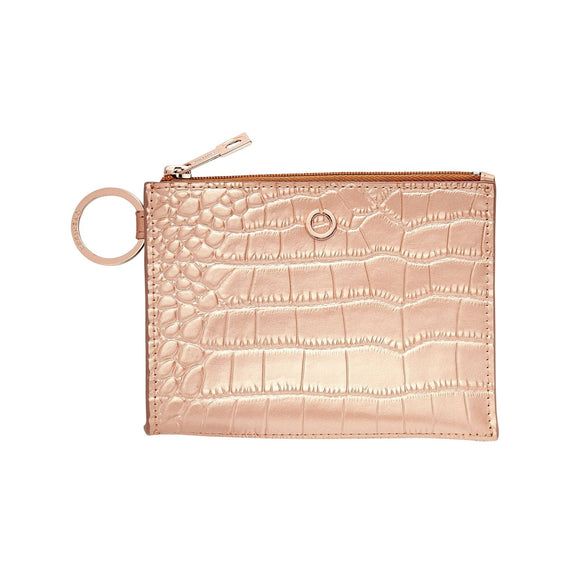 Leather Ossential Card Case - Solid Rose Gold Croc-Embossed