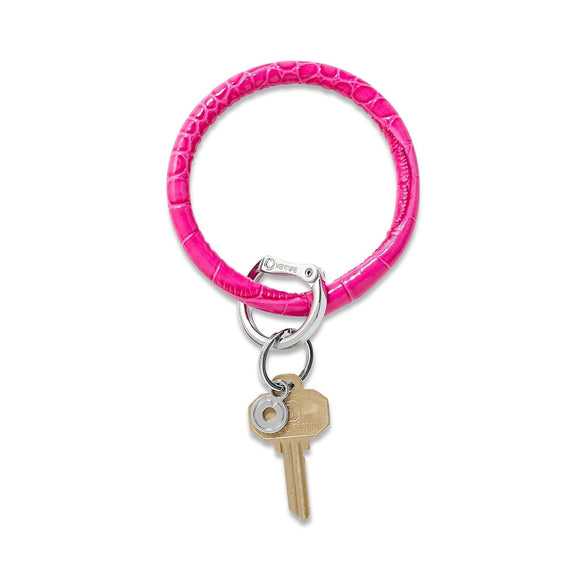 Leather Big O® Key Ring - Pink Topaz Croc-Embossed