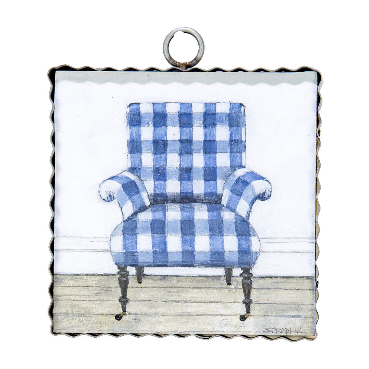MINI BLUE GINGHAM CHAIR PRINT