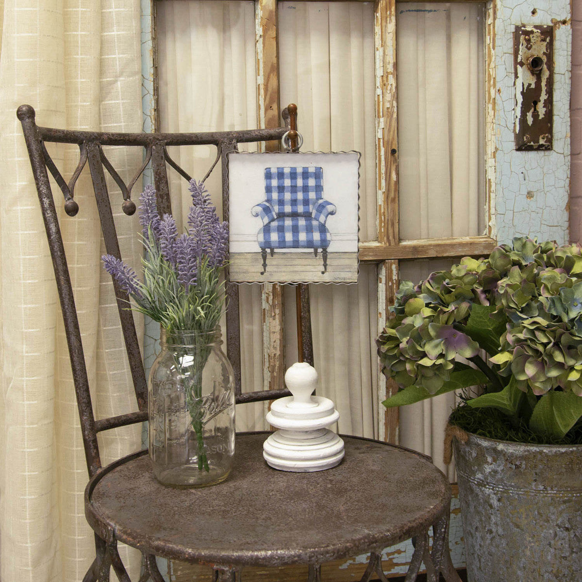 MINI BLUE GINGHAM CHAIR PRINT
