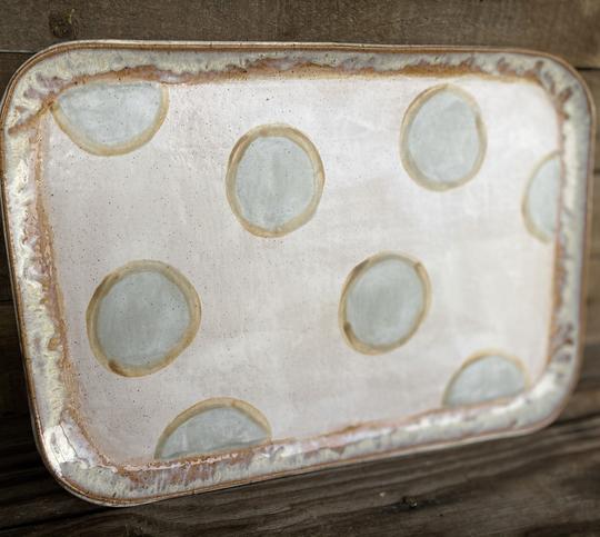 Large Rectangle Platter in Powder Blue Dots