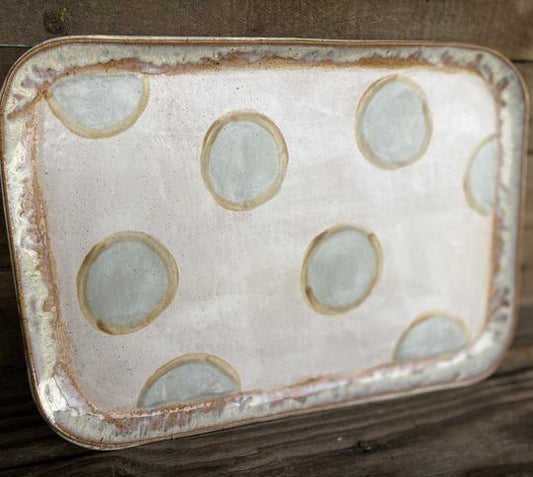 Large Rectangle Platter in Powder Blue Dots