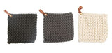 Crocheted Pot Holder with Leather Loop, 3 Colors