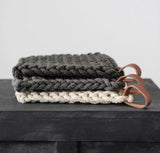 Crocheted Pot Holder with Leather Loop, 3 Colors